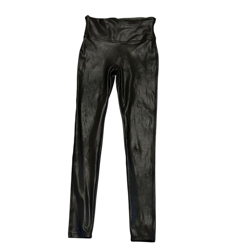 Spanx Faux Leather Leggings Womens Small Petite Black High Rise Slimming Pants